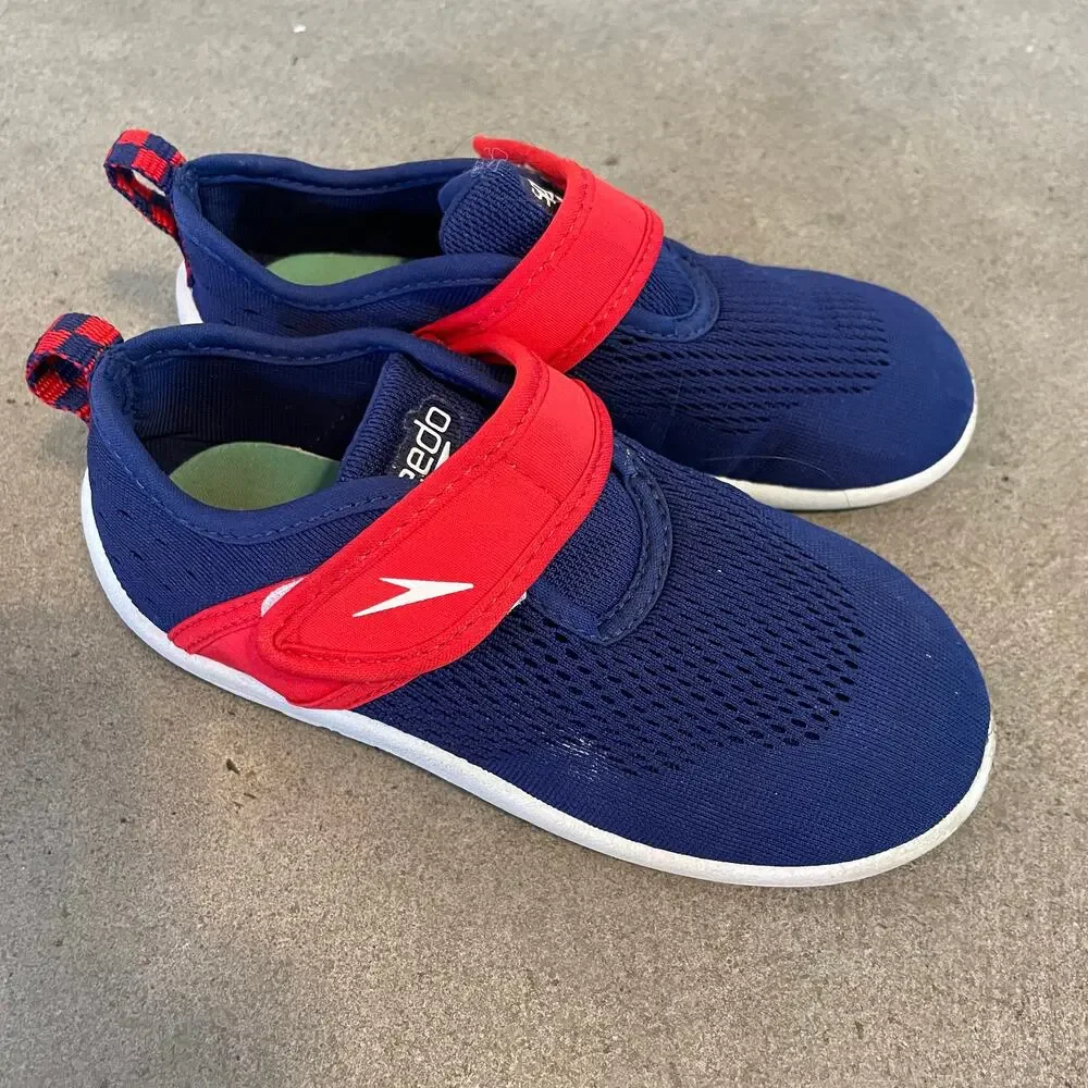 Speedo navy blue red water shoes boys size 11 outdoor swim soft sneaker